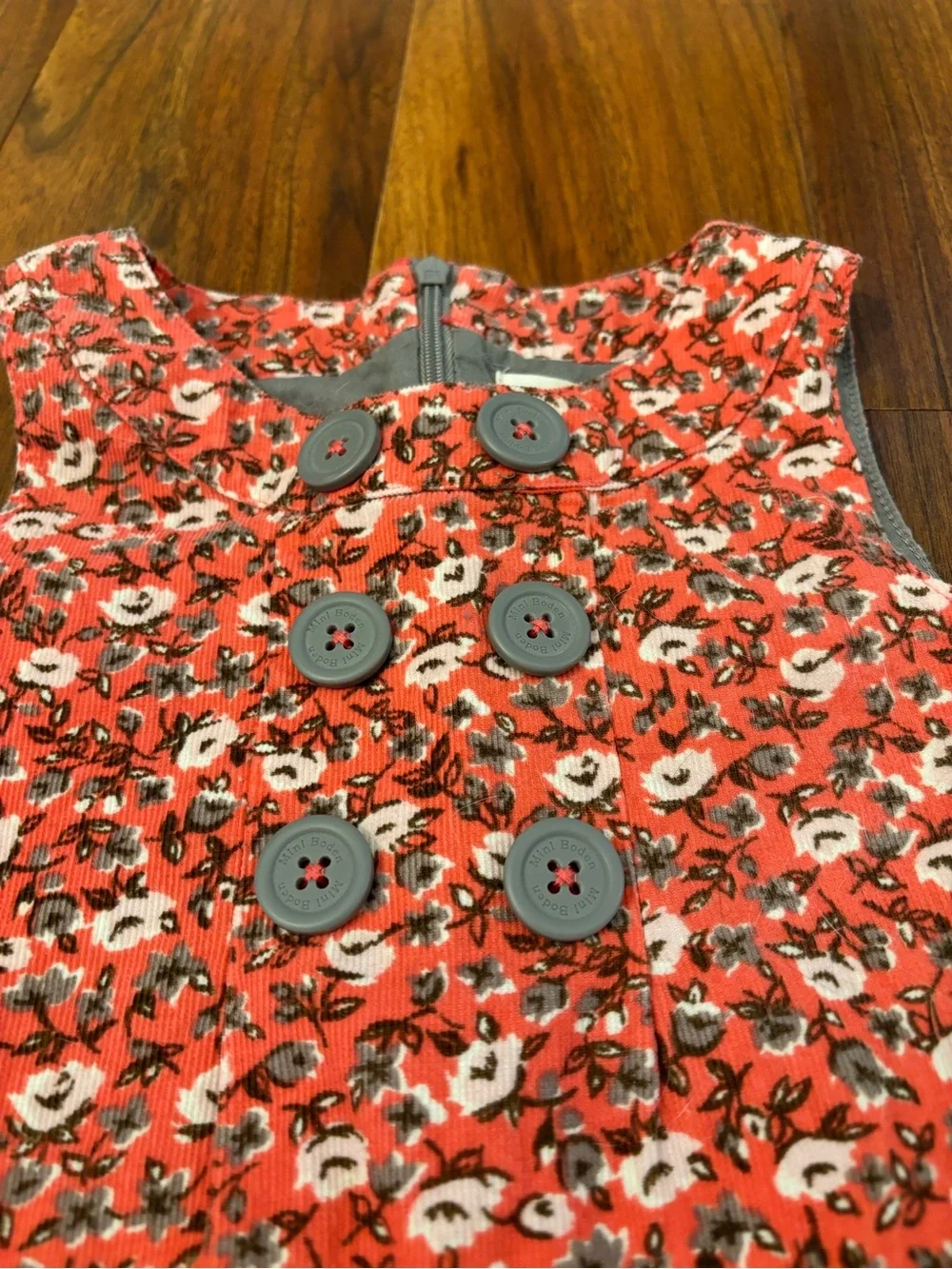 Mini Boden pink floral corduroy sleeveless dress